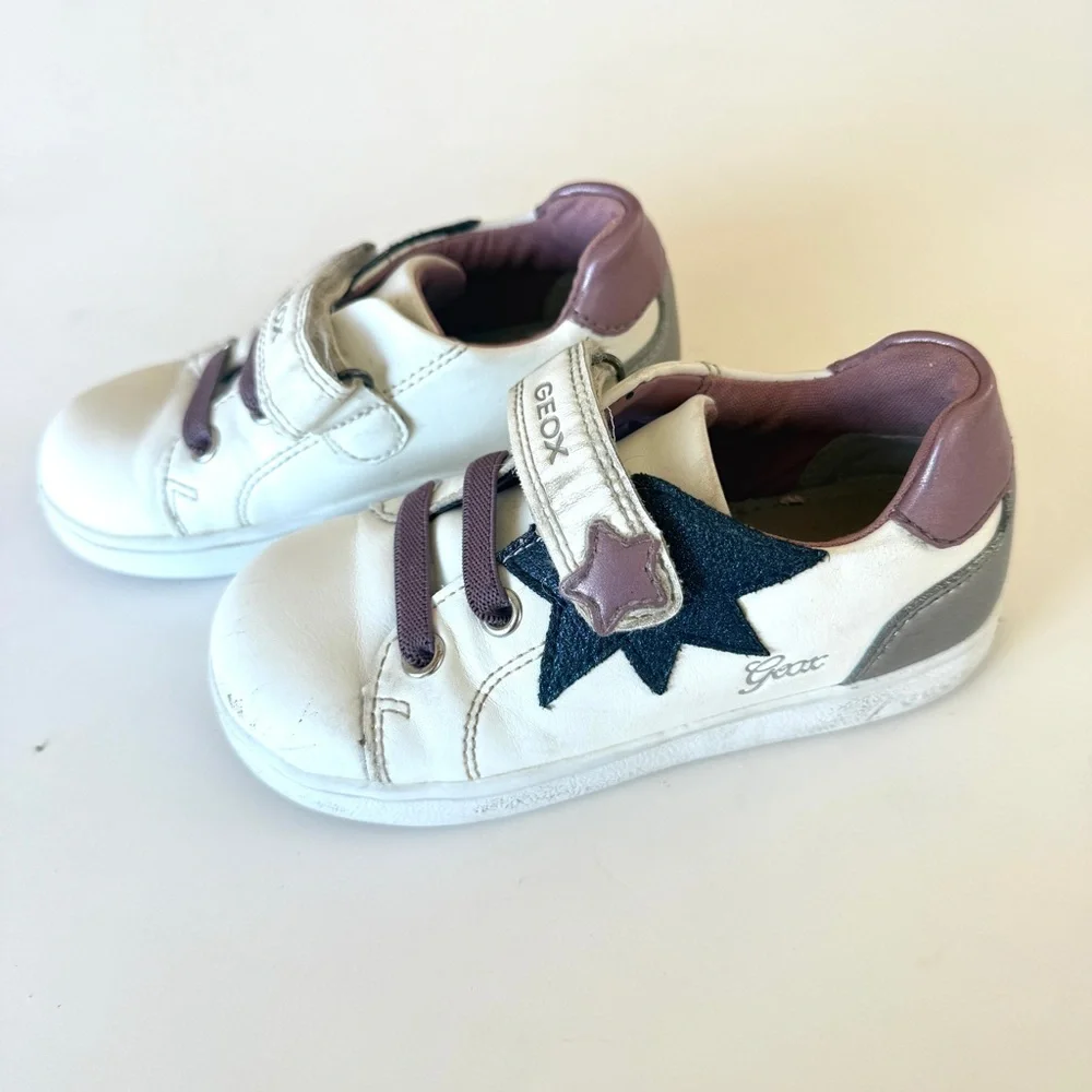Geox DJ Rock Low Top Sneakers White Pink Metallic Star Girls Size 9 Shoes